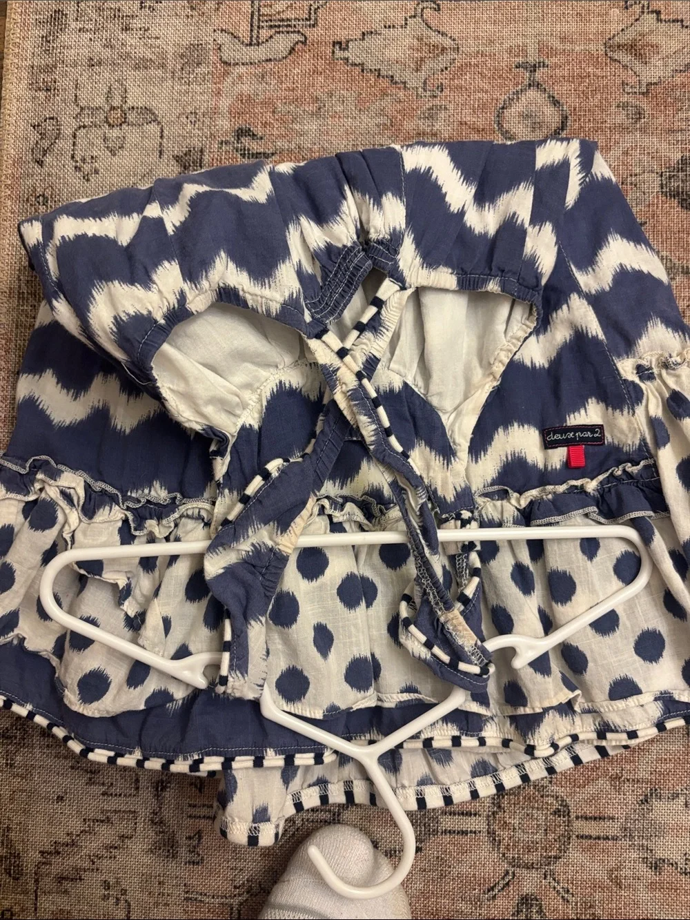 Girls Navy Chevron Halter Dress with Polka Dot Ruffle